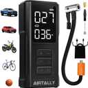Tire Inflator Portable Air Compressor - 5200mAh 150PSI Quickly Inflate Portable Air Pump for Car Tires/Bike/Basketball with LED Large Dual Screen, Pressure Gauge & Auto Shut-Off