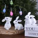 Easter Bunny Figurines, 3PCS White Resin Rabbit Decor with Hand-Carved Texture, Cute Easter Bunnies Collectables for Home Spring Tabletop Centerpiece, Tiered Tray, Shelf (White)