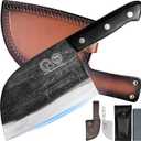 XYJ Authentic Since 1986,Outstanding Ancient Forging,6.7 Inch Full Tang,Serbian Chefs knife,Chef Meat Cleaver,Kitchen Knives,Set with Leather Sheath,Take Carrying,Butcher (Black)