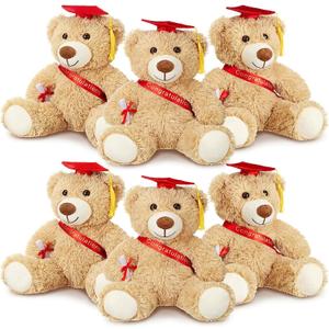 Aoriher 6 Pcs Class of 2026 Gifts Graduation Teddy Bears, 14 Inch Khaki Cute Soft Plush Stuffed Bears Animals with Cap, Diploma, Congratulations Sash, End of Year Gift for Kids Girl Boy Adult(Red)