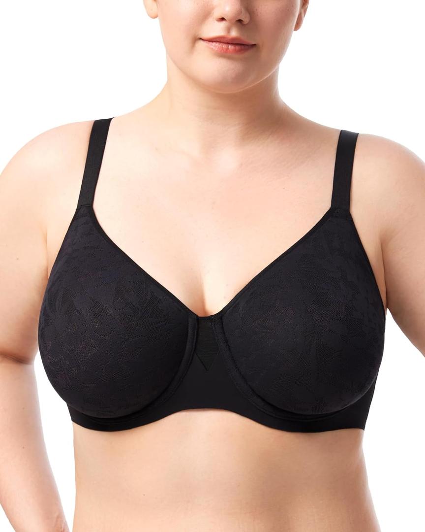 HSIA Minimizer Bra for Women - Full Coverage Seamless Lace Bra Plus Size Underwire Unlined Bra for Heavy Breast (34C, Black)