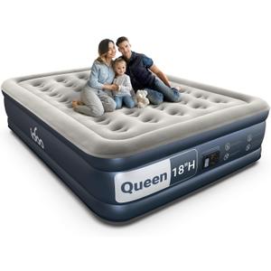 iDOO Queen Air Mattress with Built in Pump, 18 Raised Comfort Inflatable Mattress Blow up Mattress, Upgraded Four Chamber Portable Air Bed for Camping, Guests and Home, Colchon Inflable, 650 lbs Max (Grey)