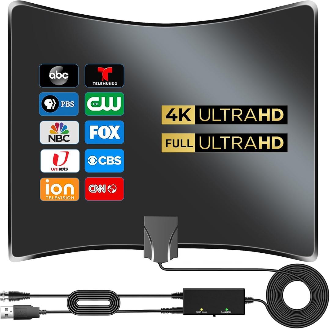 2025 Upgraded TV Antenna Indoor-1700 Miles Long Range Antenna for Smart TV-Digital HD Antenna Amplifier Booster for Local Channels-Support 8K 4K 1080p VHF UHF 360 Signal Reception (Black)