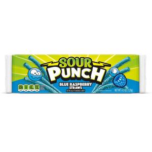 Sour Punch Blue Raspberry Sour Candy Straws 4.5 Oz Tray (Pack of 12)