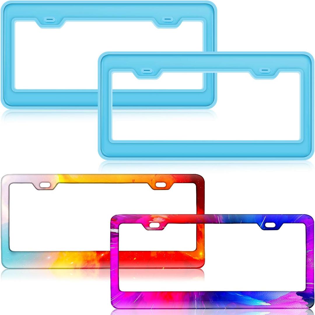 Geiserailie 2 Pieces License Plate Frame Silicone Moulds Car Plate Resin Epoxy License Cover Mould for DIY Casting Handmade Crafts Making Supplies