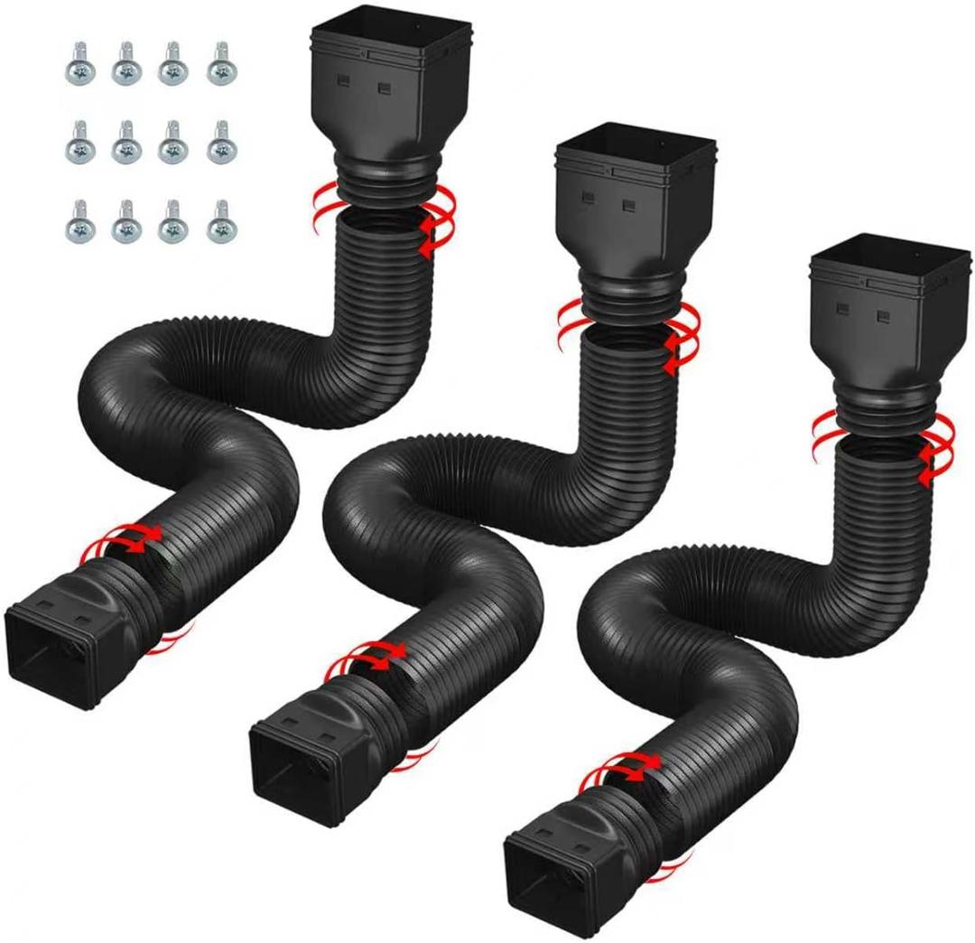 3 Pack black Rain Gutter Downspout Extensions Flexible,Drain Downspout Extender Connector 20"-68.8"Thickened Down spout Drain Extension for Rainwater Drainage