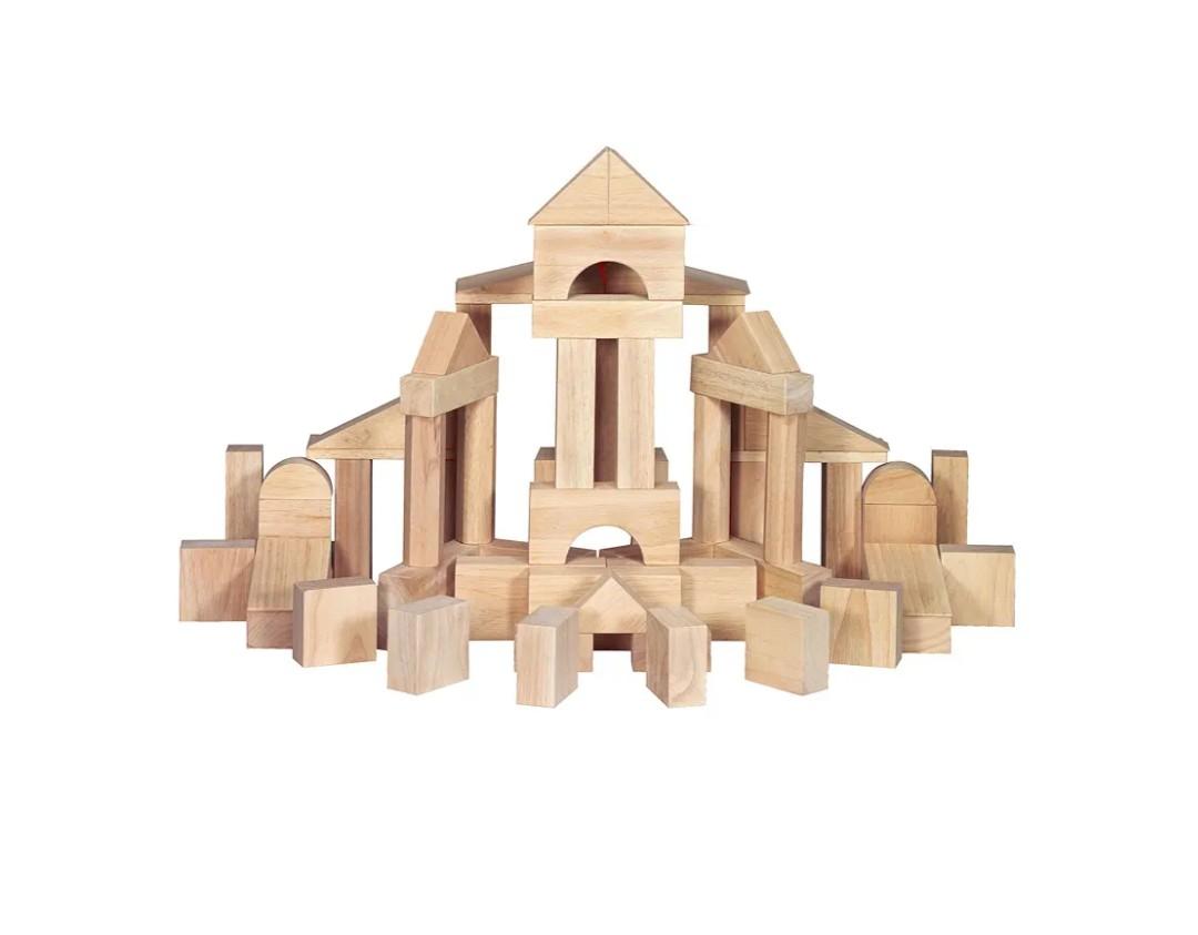 Melissa & Doug Standard Unit Solid-Wood Building Blocks With Wooden Storage Tray (60 pcs)