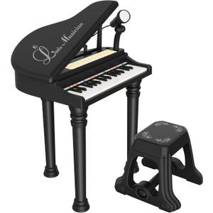 Kids Piano Keyboard Toy, Toddler Electronic Musical Instrument Educational Toy with Microphone, Multiple Sounds, Record Playback, Lights & Stool, Birthday Gift for 3 4 5 6 7 Years Old Girls