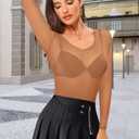 ZNVGIRL Women's Mesh Bodysuit Long Sleeve Sheer T Shirt Slim Fit Basic Body Tops(Nude,M)