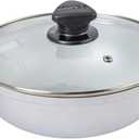 IMUSA Caldero Cast Aluminum Stock Pot 7 Qt with Glass Lid, 30 cm Diameter, Heavy Bottom Cooking Pot with Riveted Handles, Oven Safe Rice Pot for Stews, Soups and Beans