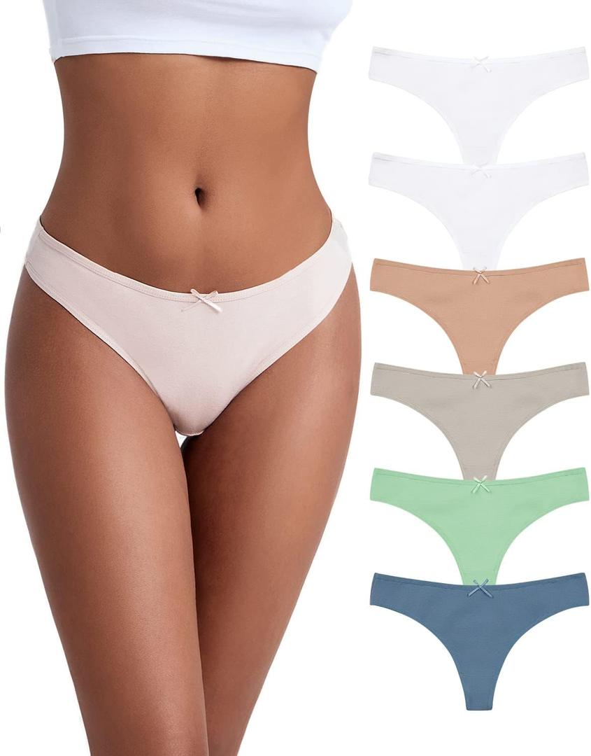 Jo & Bette Cotton Thongs for Women - 6 or 12 Pack Panties - Thongs Underwear Women Breathable No show Seamless (Medium, 6pk Pastels, Blue Set)