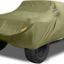 X AUTOHAUX SUV Car Cover Fit for Jeep Wrangler JK JL 4 Door 2007-2021 Outdoor Waterproof Sun Dust Wind Snow Protection 210D Oxford with Driver Door Zipper Dark Green