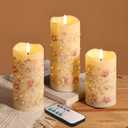 Eywamage Fiber Optic Flameless Pillar Candles with Remote, Floral Butterfly Spring LED Candles Flickering Home Decor Gift Set of 3