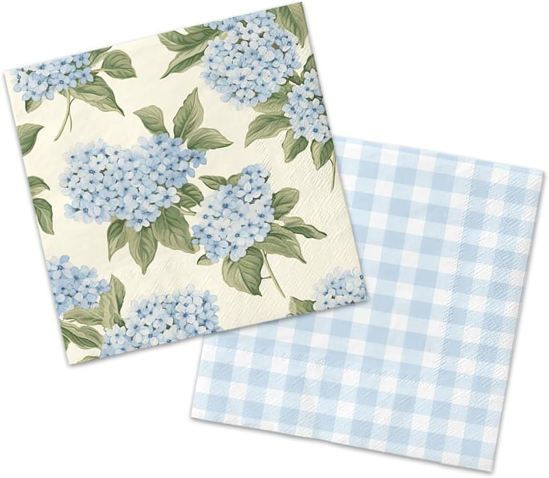 40Pcs Floral Napkins-Blue White Party Supplies Vintage Flower Paper Napkins Tea Party Decorations for Birthday,Baby Shower