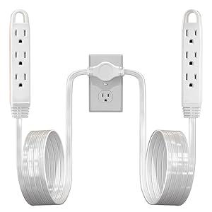 2 Pack 3-Prong 16FT Twin Extension Cord with 6 Outlets - Slim Design for Home Furniture, 16FT Double Cord 8 FT Each Side in Black Color