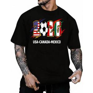 2026 Soccer Cup Shirt for Men USA Canada Mexico Soccer Fan Tee Mens Football Graphic T Shirt Casual (Black, XXL)