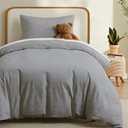 LOVQUE Light Grey Cotton Duvet Cover Twin Size, Linen Like Natural Bedding Set with Zipper Closure (No Comforter), 68x90 Inches
