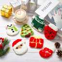 Preboun 8 Pcs Christmas Punch Needle Coasters Kit, Xmas Punch Needle Embroidery Kit, DIY Embroidery Crafts for Adults Beginners with Yarns Hoop Art Craft Supplies for Christmas Gift