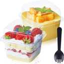 TOFLEN 50Ct 8 oz Square Plastic Dessert Cups with Lids and sporks, Clear Plastic Yogurt Parfait Cups Cake Cups for Mousse, Fruit, Banana Pudding Cups