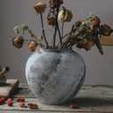 Rustic Distressed Large Ceramic Vase, Terracotta Pottery Tall Decorative Vases, Concrete Vases Clay Stone Antique Big Vase for Home Decor (Round 8.6 in X 8 in) (Brown+white-a)