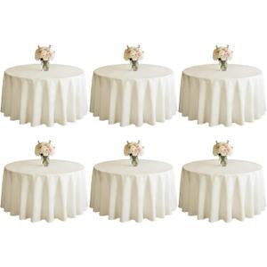 WIGENIUS 6 Pack Ivory Tablecloth Round Tablecloths 90 Inch, Polyester Table Cloth for 5 Foot Round Tables, Wrinkle Resistant Washable Fabric Table Covers for Party, Wedding Banquet