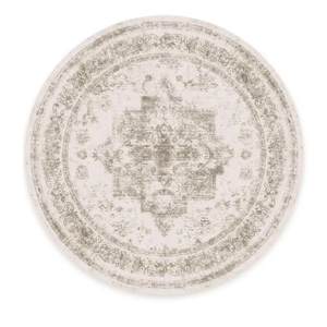 PureCozy Vintage Round Area Rug 3ft Indoor Entryway Kitchen Taupe Medallion Washable 3x3 Small Circle Carpet Retro Accent Throw Rug Bedroom Door Mat Distressed for Office Dining Room Bathroom