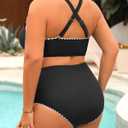 Yonique Womens Plus Size Bikini High Waisted Swimsuits Two Piece Bathing Suits Tummy Control Swimwear (Black, XL)