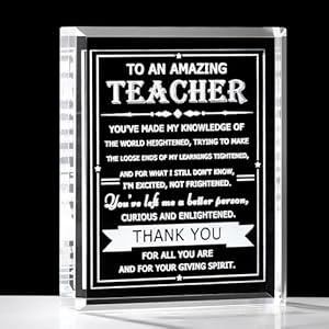 Teacher Appreciation Gifts for Women Men Crystal Thank You Gifts for Teacher from Students Birthday Christmas Retirement Gifts for Teachers Crystal Keepsake Plaque