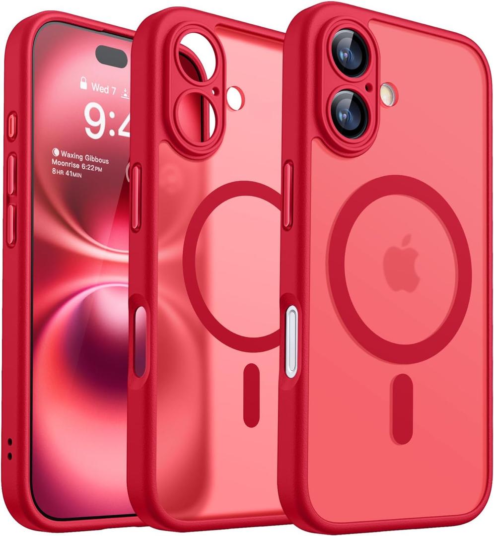 CANSHN Magnetic for iPhone 16 Case, Upgraded [Full Camera Protection] [Compatible with Magsafe] [Translucent Matte] Shockproof Protective Phone Case for iPhone 16 - Pink