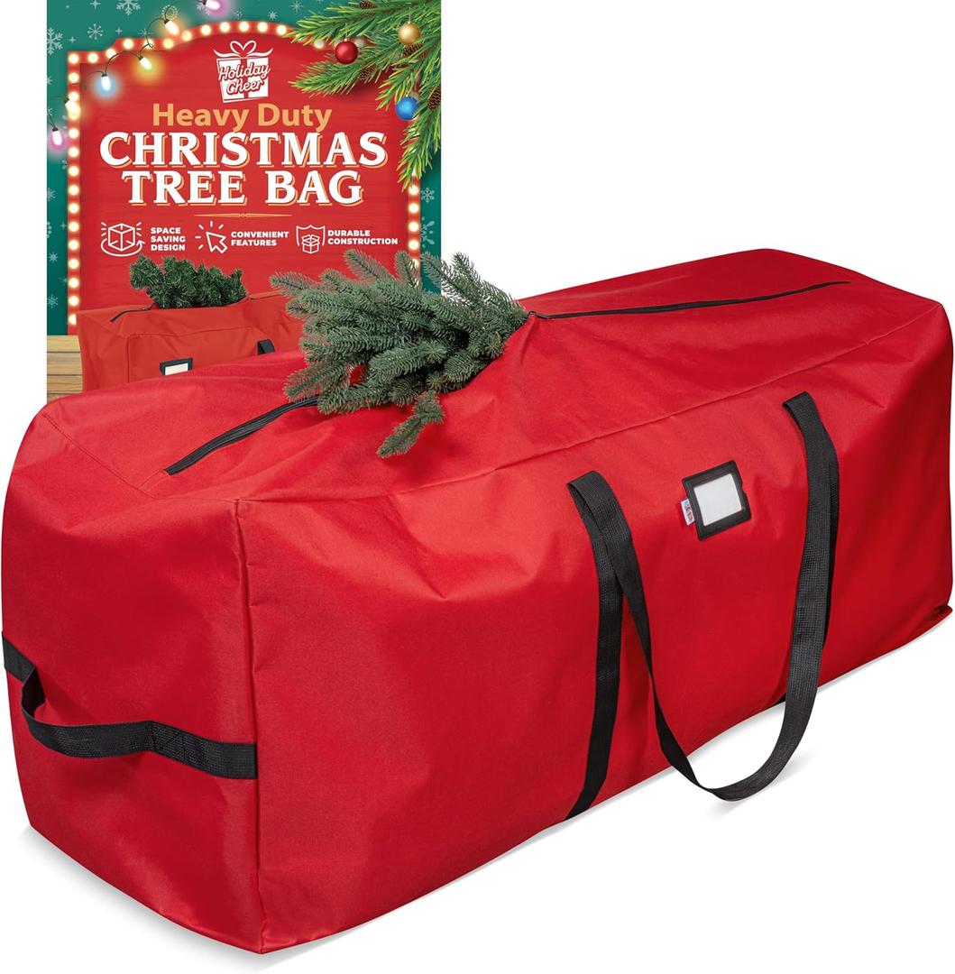 Holiday Cheer Christmas Tree Storage Bag – Heavy Duty Christmas Tree Bag Fits Up to 9ft Tall Artificial Christmas Tree, Waterproof with Durable Handles & Zipper – Xmas Tree Storage Bag (RED)