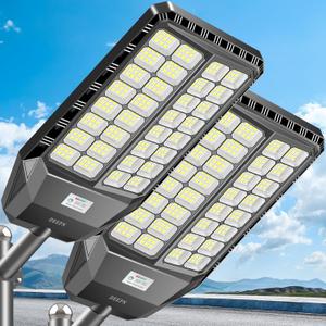 7000W Solar Street Light, LED Parking Lot Lights High Lumens Street Light for Outdoor IP67 Waterproof Commercial Grade Solar Lights Outdoor Dusk to Dawn with Motion Sensor, 2 Pack (Black)