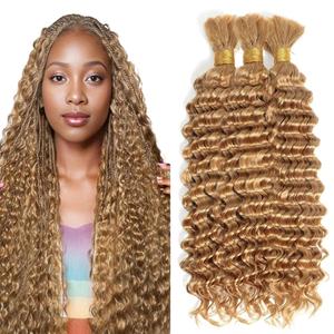 #27 Blonde Human Braiding Hair Deep Wave Bulk 22 22 22 Inch Honey Blonde Deep Wave Braids Human Hair Extensions Unprocessed Virgin Remy Hair 3 Bundle 50 Gram Per Bundle
