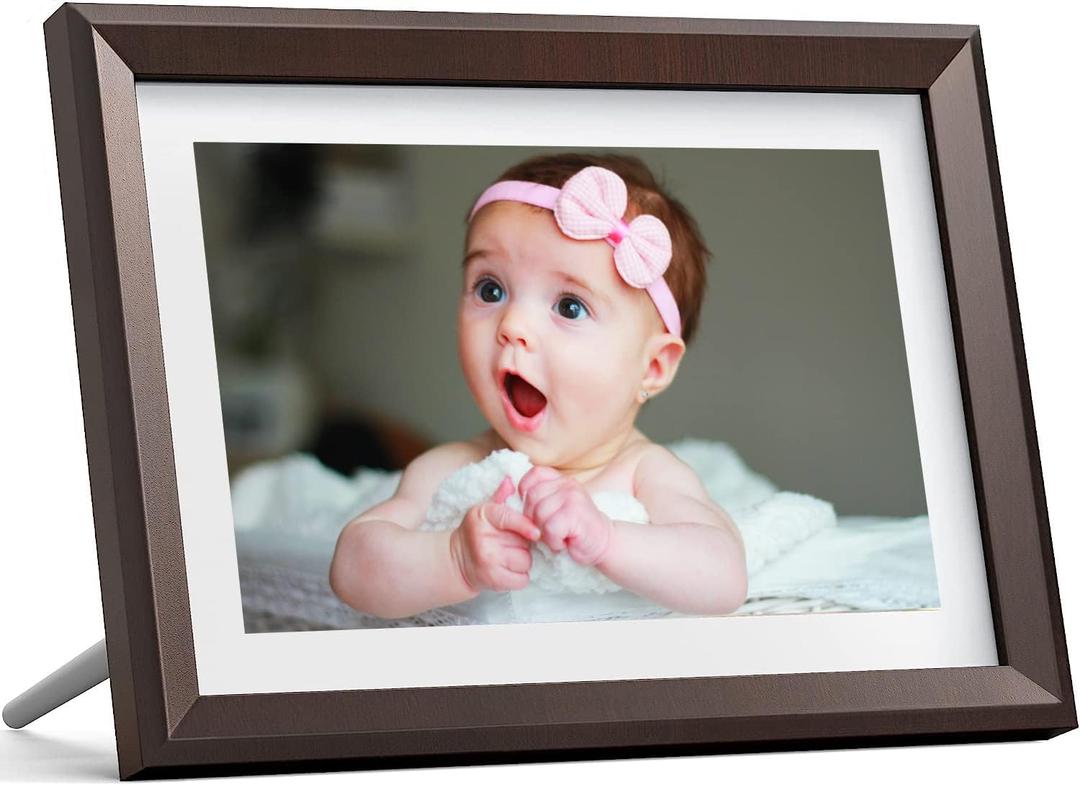 Digital Picture Frame WiFi 10 inch IPS Touch Screen Digital Photo Frame Display, 32GB Storage, Auto-Rotate, Share Photos via App, Email, Cloud, Classic 10 Brown,