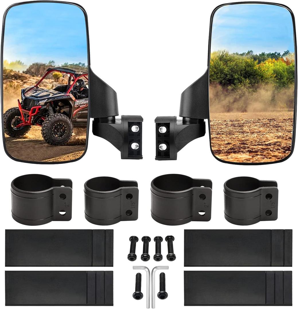 BETOOLL Upgraded Adjustable Pair UTV Side Mirror Set 1.75 or 2inch Roll Bar Cage, Universal UTV Side View Mirrors High Impact 1 Pack,  