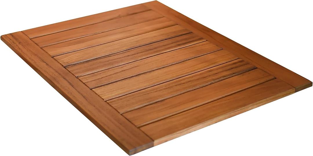 Cambridge Casual Superior Indonesian Teak Non-Slip Wood Bath Shower Mat, Natural Brown, 30" x 24"