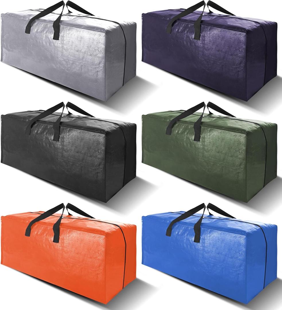 6 Pack Heavy Duty Extra Large Moving Bags W/Backpack Straps - Strong Handles & Zippers, Storage Totes For Space Saving, Fold Flat, Alternative to Box and Bin (40 gal, Multicolor)