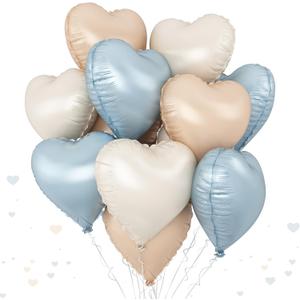 Blue Cream Heart Foil Balloons, 12Pcs Baby Blue Beige Nude Heart Shape Mylar Balloon, 18Inch Macaron Apricot and White Helium Balloons for Boho Birthdays Baby Shower Wedding Valentines Party Decor