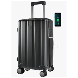 KROSER Hardside Expandable Carry On Luggage with Spinner Wheels & Built-in TSA Lock, Durable Suitcase Rolling Luggage with USB Port, Carry-On 20-Inch, Black
