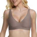 Jelly Wireless Bra Deep V Push Up Seamless T-Shirt Comfortable Plunge No Underwire Bras with Adjustable Straps Everyday Bras, Small, Grey