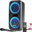 Dolphin BoxParty 2120 Dual 12" Party Speakers - Portable & Rechargeable Sound with Microphone, Bluetooth, USB, Hi-Fi Amp, Powerful Bass, 5-Band Equalizer & LED Lights - Long Battery Life - 2x12-inch
