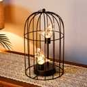 JHY DESIGN Birdcage Decorative Lamp Battery Operated 12" H Cordless Table Lamp with Warm White Fairy Lights Bird Bulb for Indoor Bedroom Living Room Home Wedding Xmas(Black)