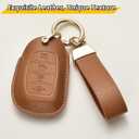 Key Fob Cover for Hyundai, Premium Leather Key Case Shell with Keychain for Hyundai Elantra GT Ioniq Sonata Tucson 4 Buttons (Grey)