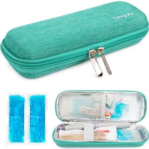 YOUSHARES Insulin Cooler Travel Case, Small EVA Diabetic Insulated Organizer Portable Cooling Bag for Medication Cooling Insulation, Epi Pen Carrying Bag with 2 Ice Pack (Green)