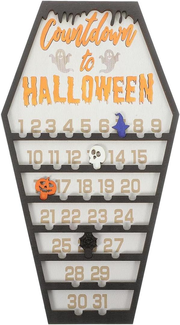 BESPORTBLE Halloween Countdown Calendar Wooden Coffin Shape 3D Advent Calendar Indoor Halloween Decor Party Decorations Holiday Countdown