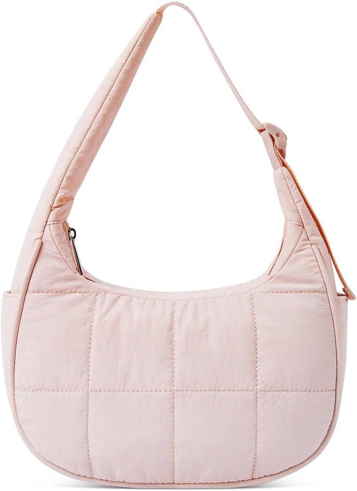 Quilted Puffer Tote Bag for WomenSmall Puffer Crescent Shoulder BagQuilted Nylon Crossbody Bag with Adjustable Strap