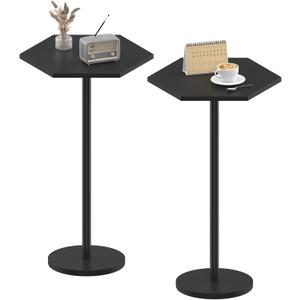 Small Pedestal Table Set of 2, Black Drink Table for Small Spaces 24.4in Tall, Hexagon Pedestal Coffee End Table for Living Room Bedroom Patio