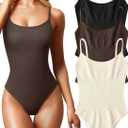 OQQ Women's 3 Piece Bodysuits Sexy Ribbed Sleeveless Adjustable Spaghetti Strips Tops Leotard 2025 Summer Black Darkbrown Beige (XL)