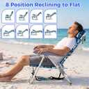 Backpack Beach Camping Chairs with 8 Positions Lay Flat, 2 Pack Folding Beach Chair with Adjustable Headrest, Pouch, Cup Holder for Outdoor Lawn Picnic, Support 300LBS(Coconut Tree Blue & Cyan)