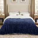 Bedsure Sherpa Blanket Queen Size for Bed - Super Soft, Cozy Fleece Thick Warm Blanket for Winter, GentleSoft Home Room Decor, Navy Blue, 90x90 Inches