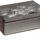 Dandelion Glass Jewelry Box,Velvet Jewelry Organizer with10.1x7.1x3.7 Inches, Jewlry Box for Women Bridesmaid Christmas Teacher Gifts(Black Silver)